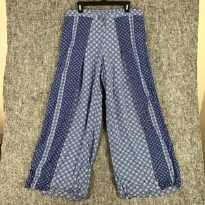 Kaari Blue Pants‎ Womens Large Lined Wide Split Leg Palazzo Gypsy Boho Cottage